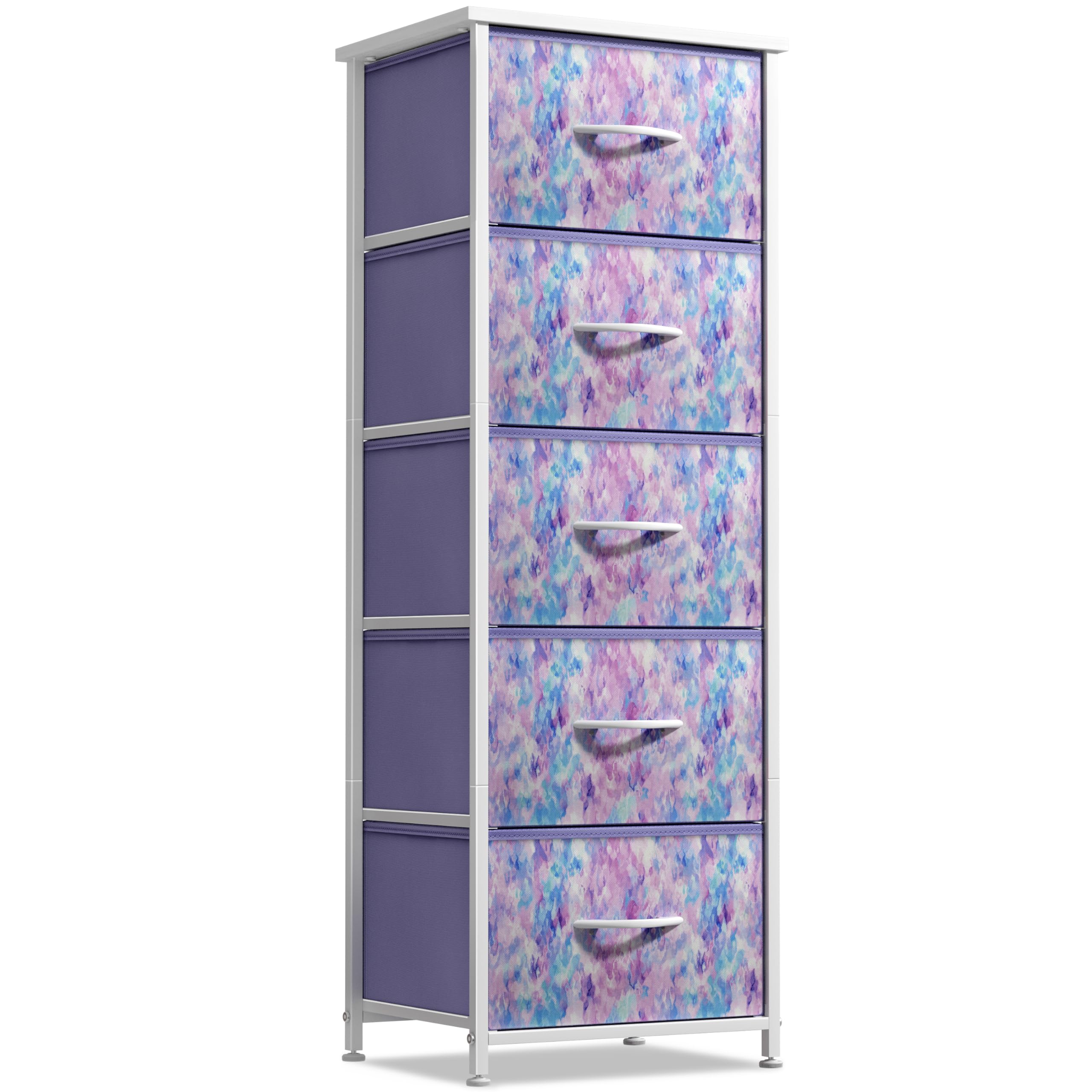 Sorbus fabric dresser with five purple drawers, ideal for kids' room organization