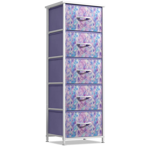Sorbus fabric dresser with five purple drawers, ideal for kids' room organization