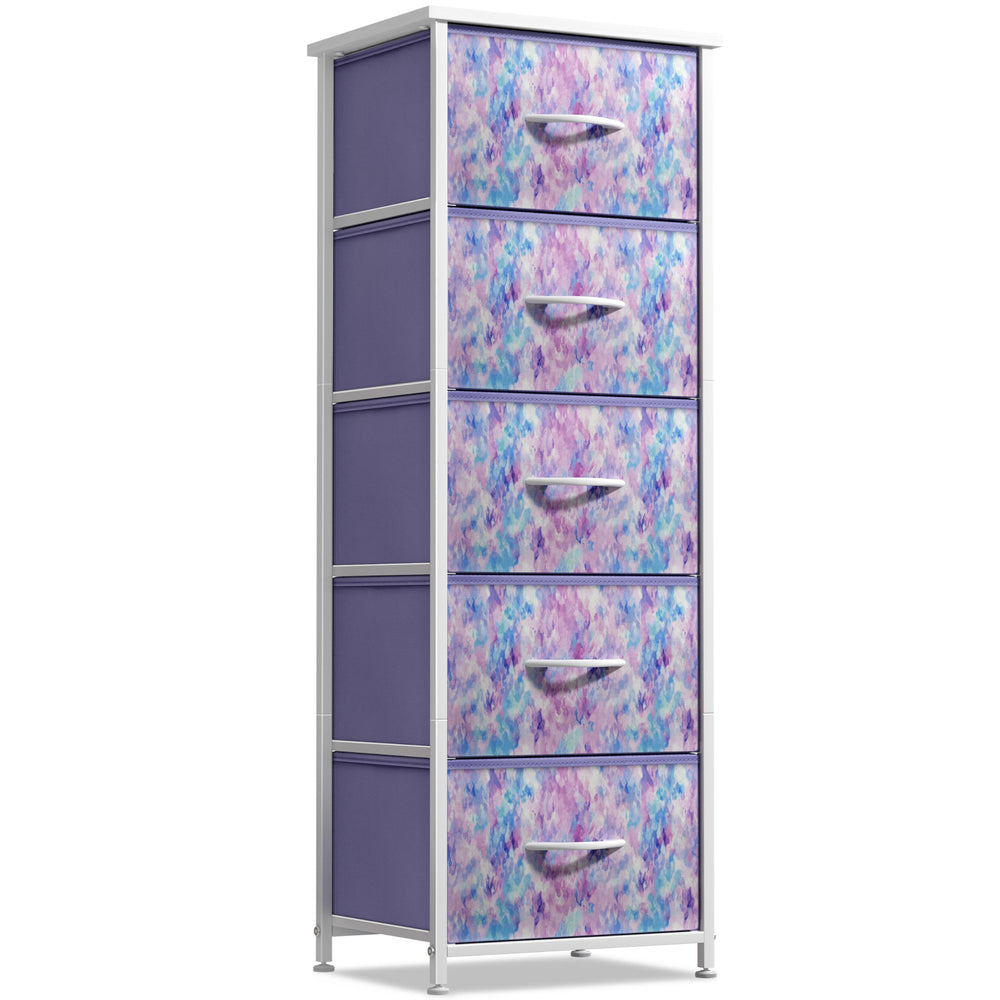 Sorbus fabric dresser with five purple drawers, ideal for kids' room organization