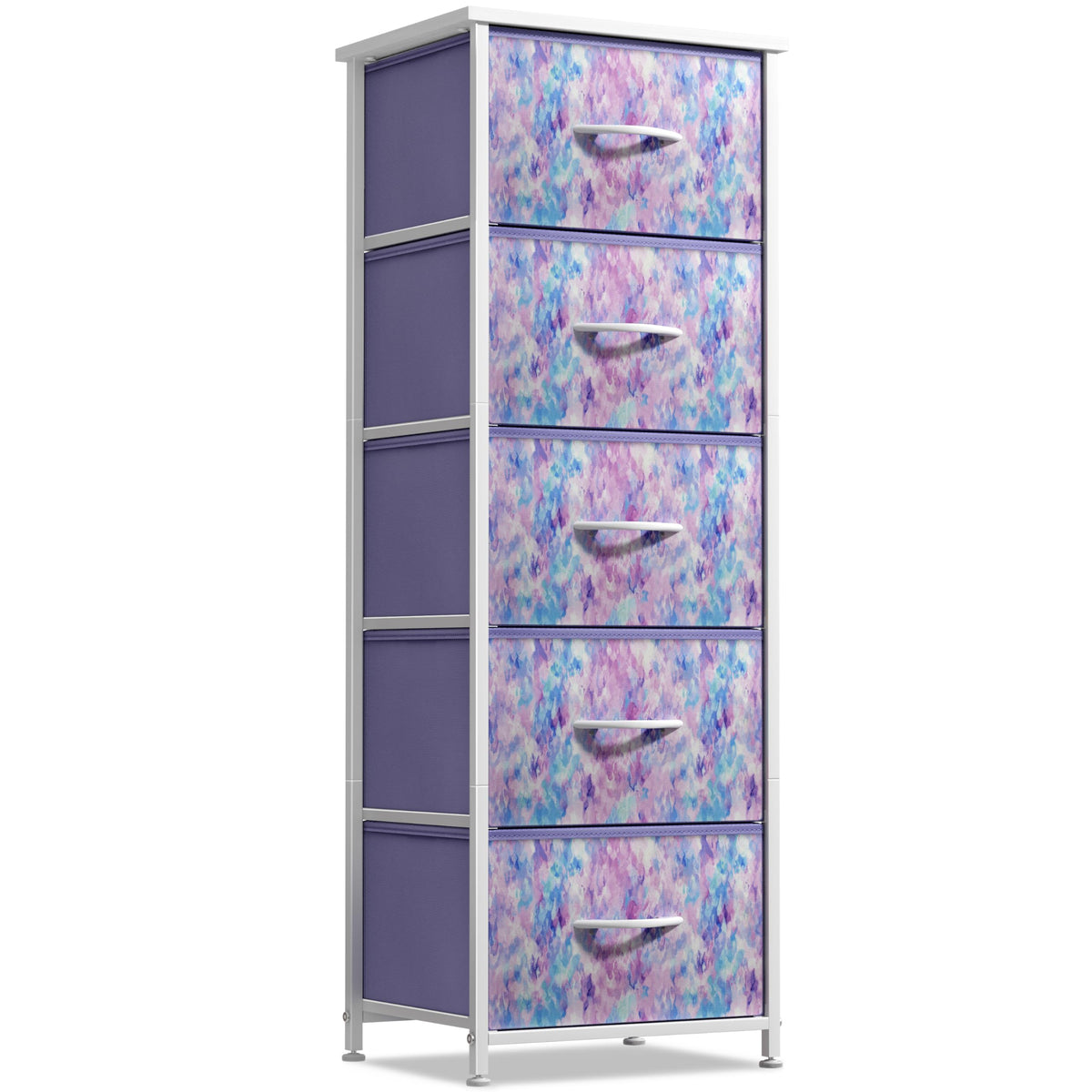 Sorbus fabric dresser with five purple drawers, ideal for kids' room organization