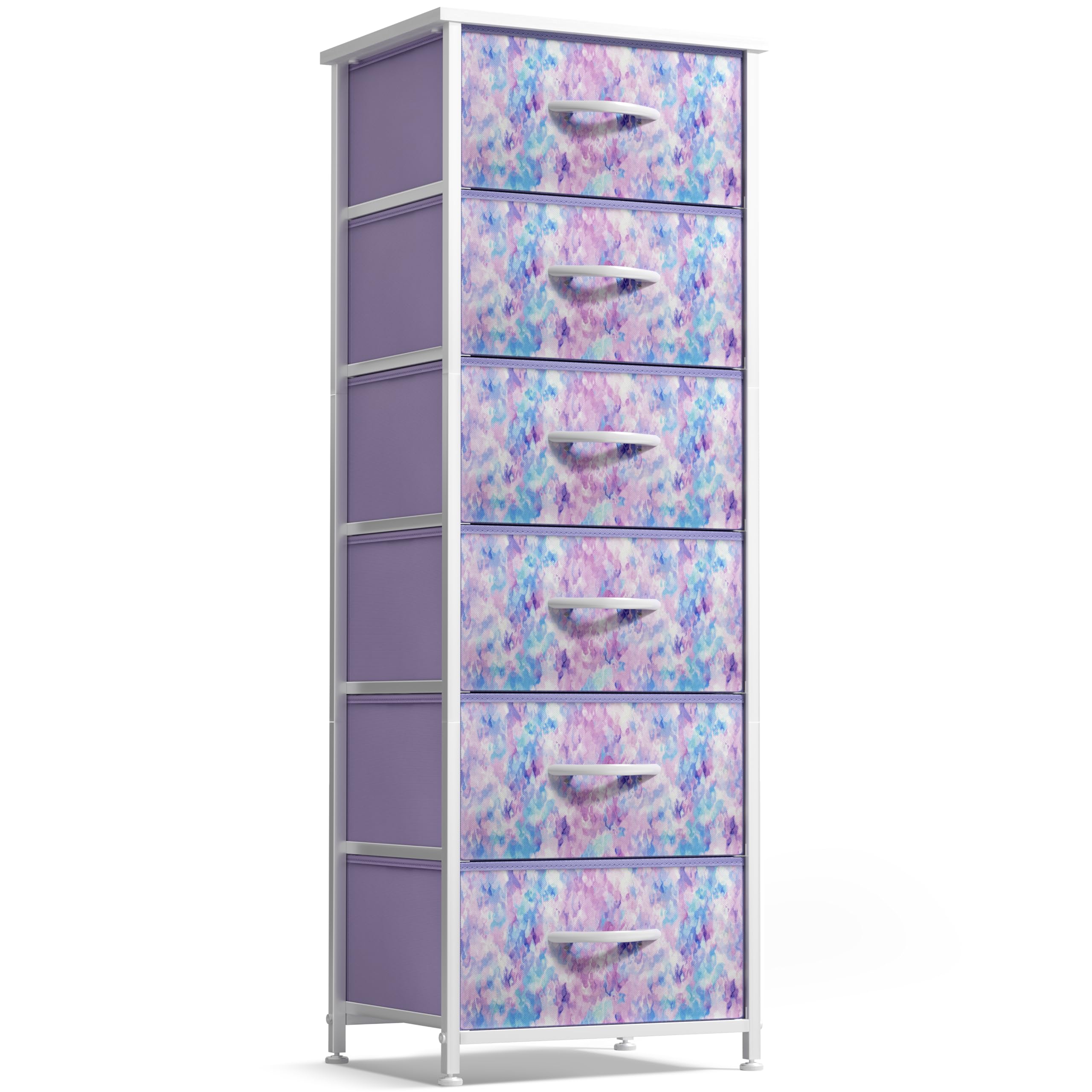 Sorbus Fabric Dresser with 6 drawers and wood top keeps kids’ clothes organized.