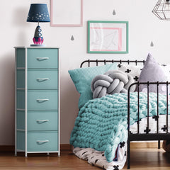 Sorbus Fabric Dresser Aqua drawer close-up demonstrates soft fabric bin design for gentle use.