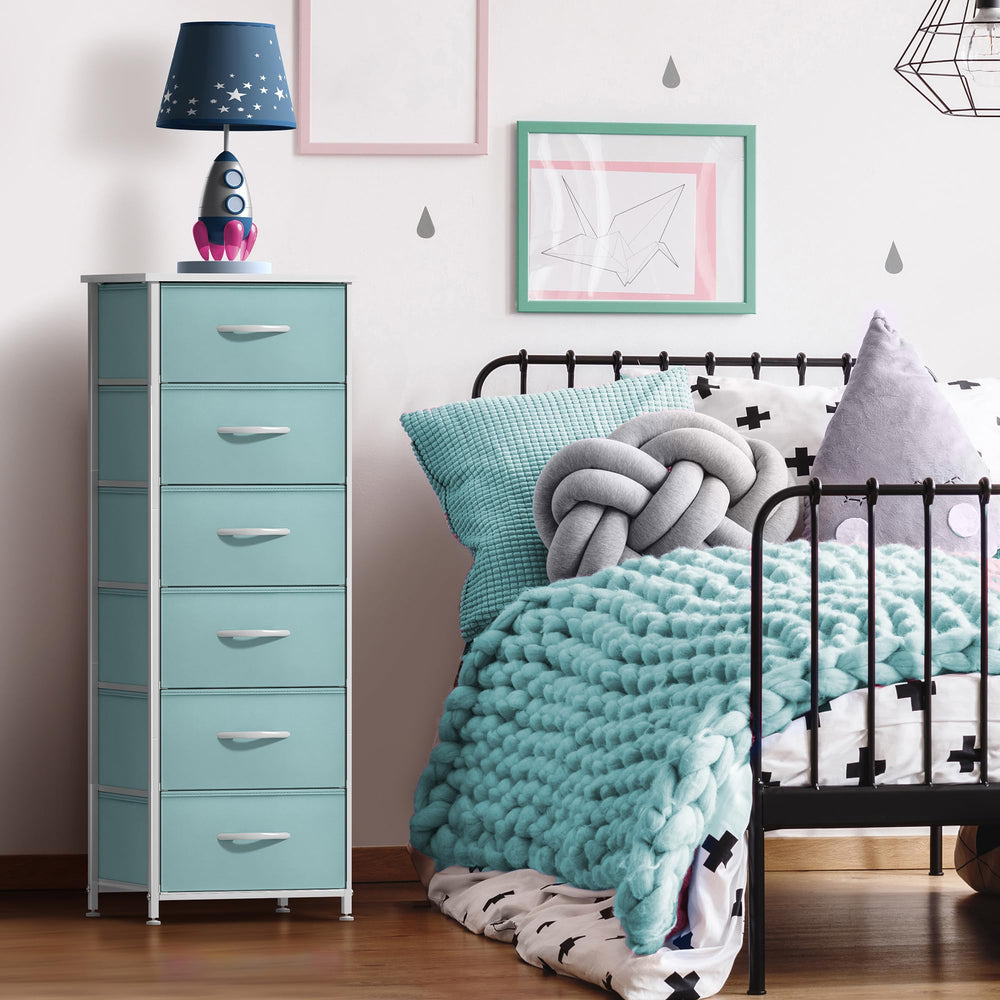 Sorbus Fabric Dresser Aqua close-up of fabric drawers with durable handles for easy use