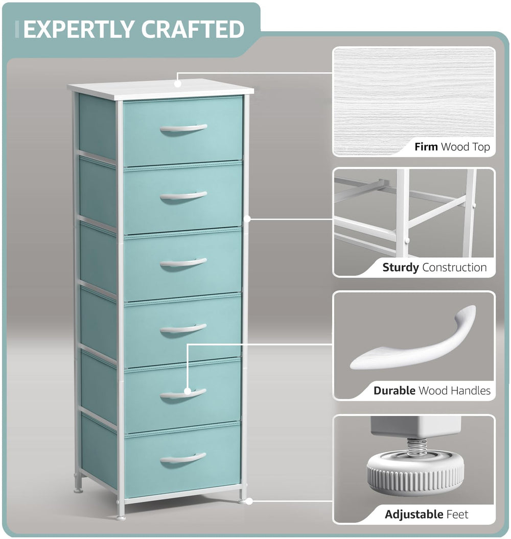 Sorbus Fabric Dresser Aqua drawer open showing eight-inch deep storage