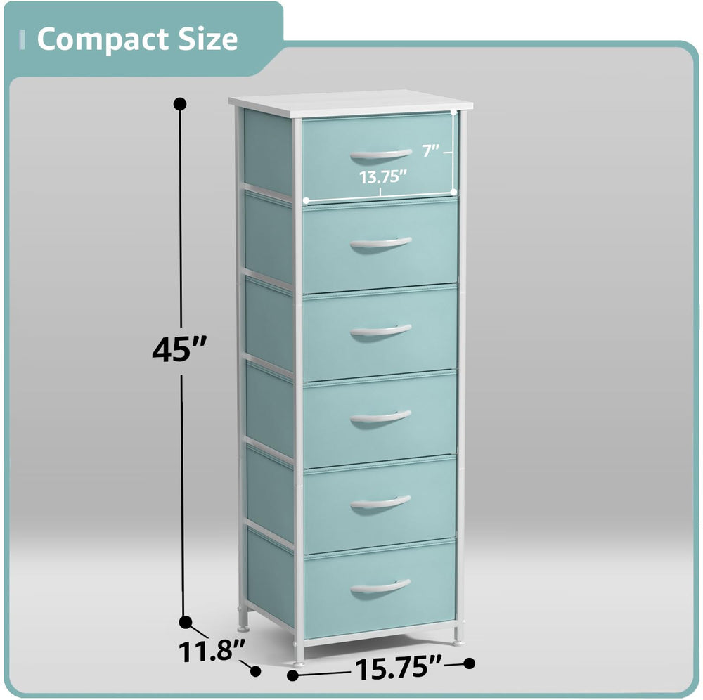 Sorbus Fabric Dresser Aqua side view highlighting tall storage for kids rooms