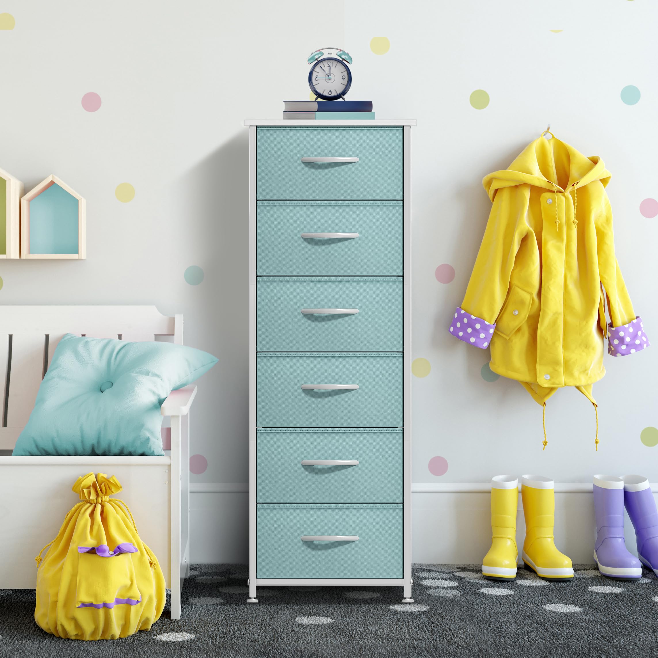 Sorbus Fabric Dresser Aqua wood top detail for easy cleaning