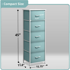 Sorbus Fabric Dresser Aqua wood top provides a sturdy display space for lamp and clock.