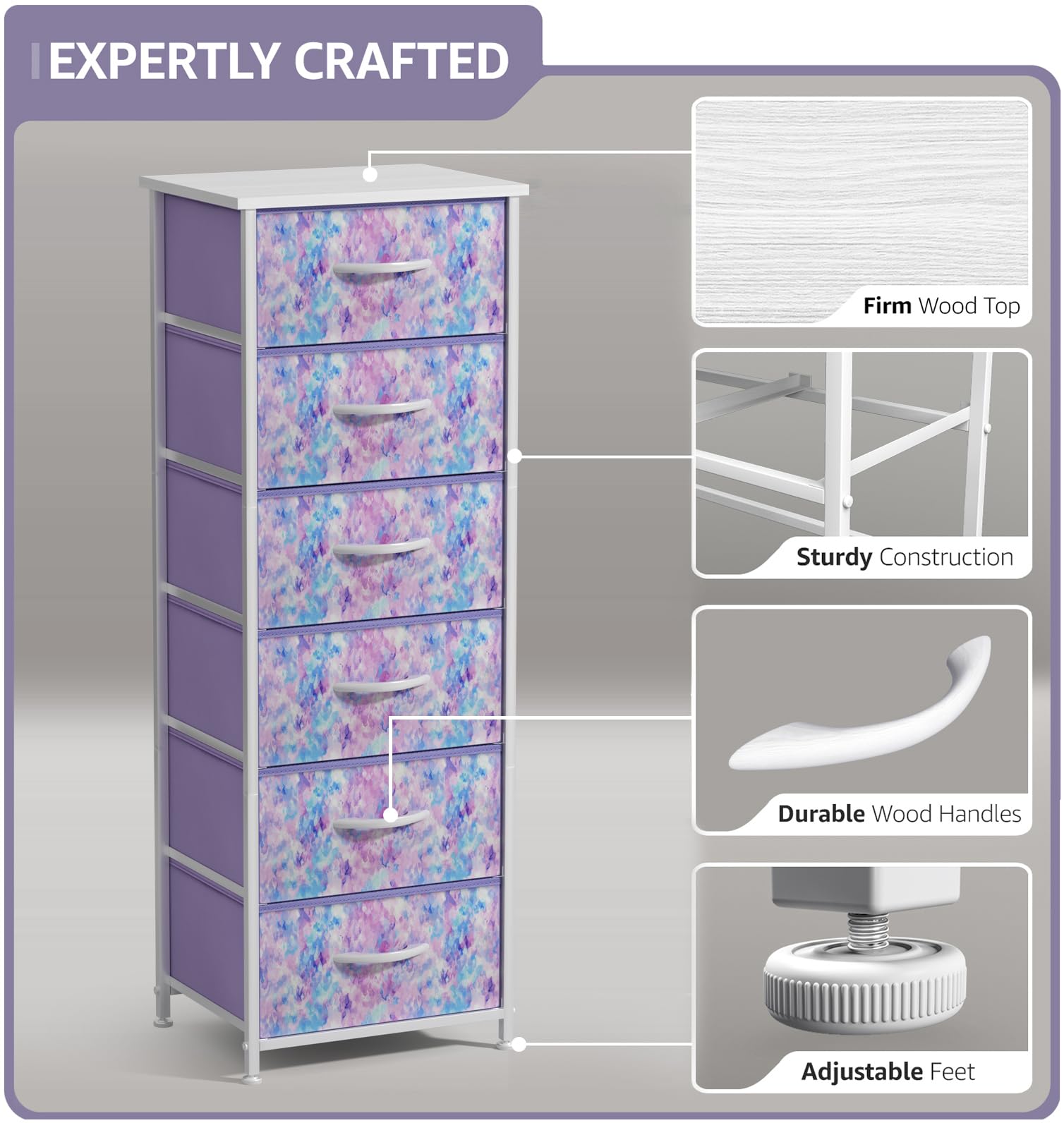 Sorbus Fabric Dresser close-up of durable drawer handles for easy use.