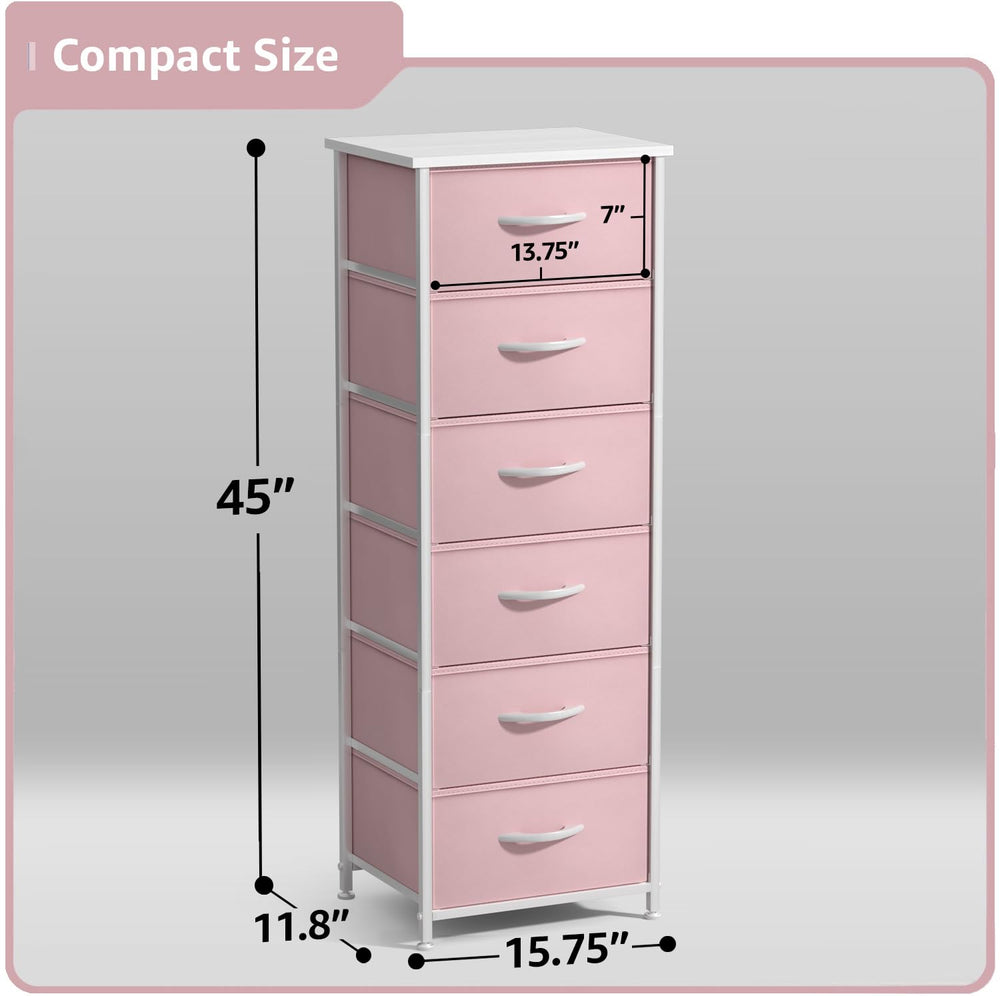 Sorbus fabric dresser pink drawer open showcasing spacious fabric compartments.