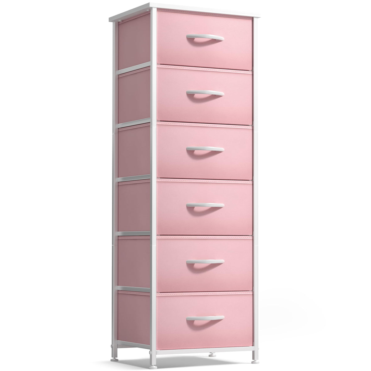 Sorbus fabric dresser pink front view showing six drawers for organized clothing storage.