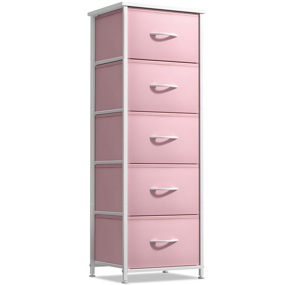 Sorbus fabric dresser pink with wood top ideal for display and organizing.