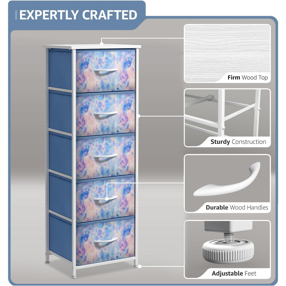 Sorbus fabric dresser steel-frame design supports durable, lightweight organization in any room.