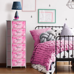 Sorbus fabric dresser tie-dye pink drawer close-up shows durable fabric bins.