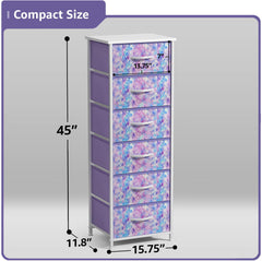 Sorbus Fabric Dresser in tie-dye purple drawers ready for organized storage.