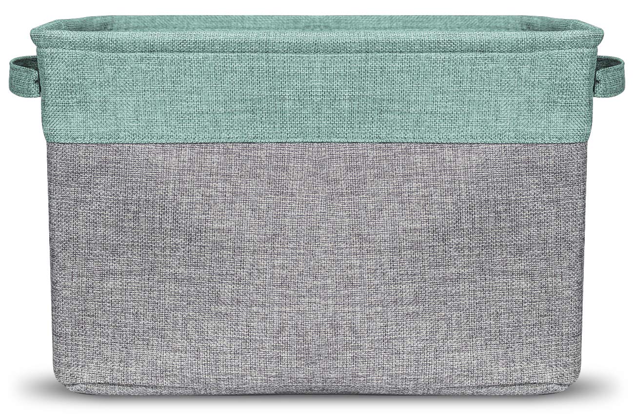 Cotton and jute Sorbus baskets in teal ready for closet or shelf organization.