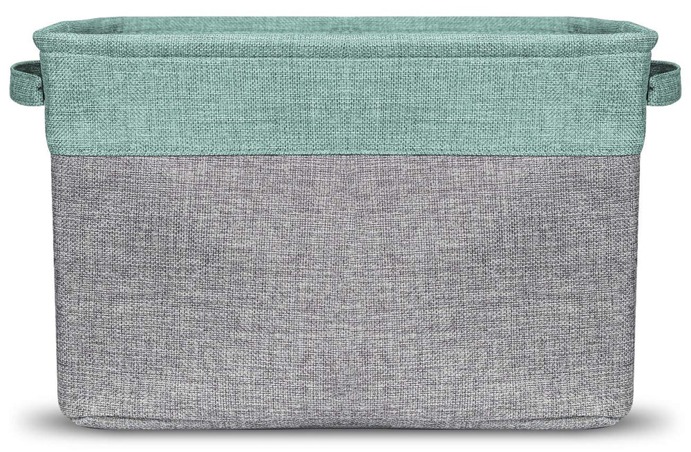 Cotton and jute Sorbus baskets in teal ready for closet or shelf organization.