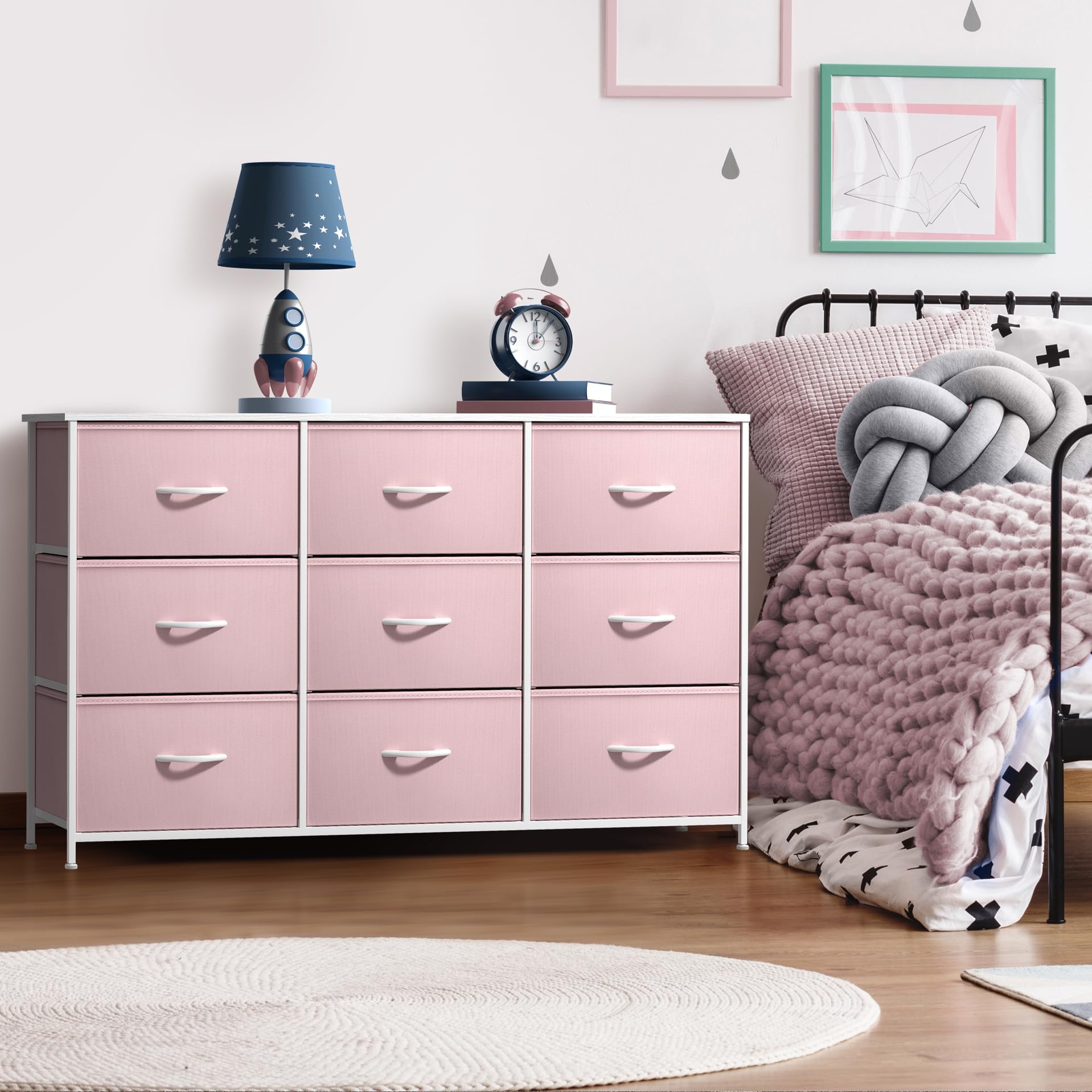 Sorbus Kids Dresser with 9 fabric drawers for easy clothes storage