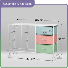 Sorbus fabric drawer storage keeps toys, blankets, and accessories neatly stored.