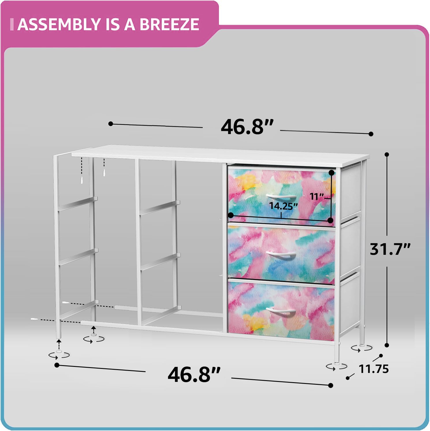 Sorbus Kids Dresser nine-drawer organizer keeps clothing and toys tidy.