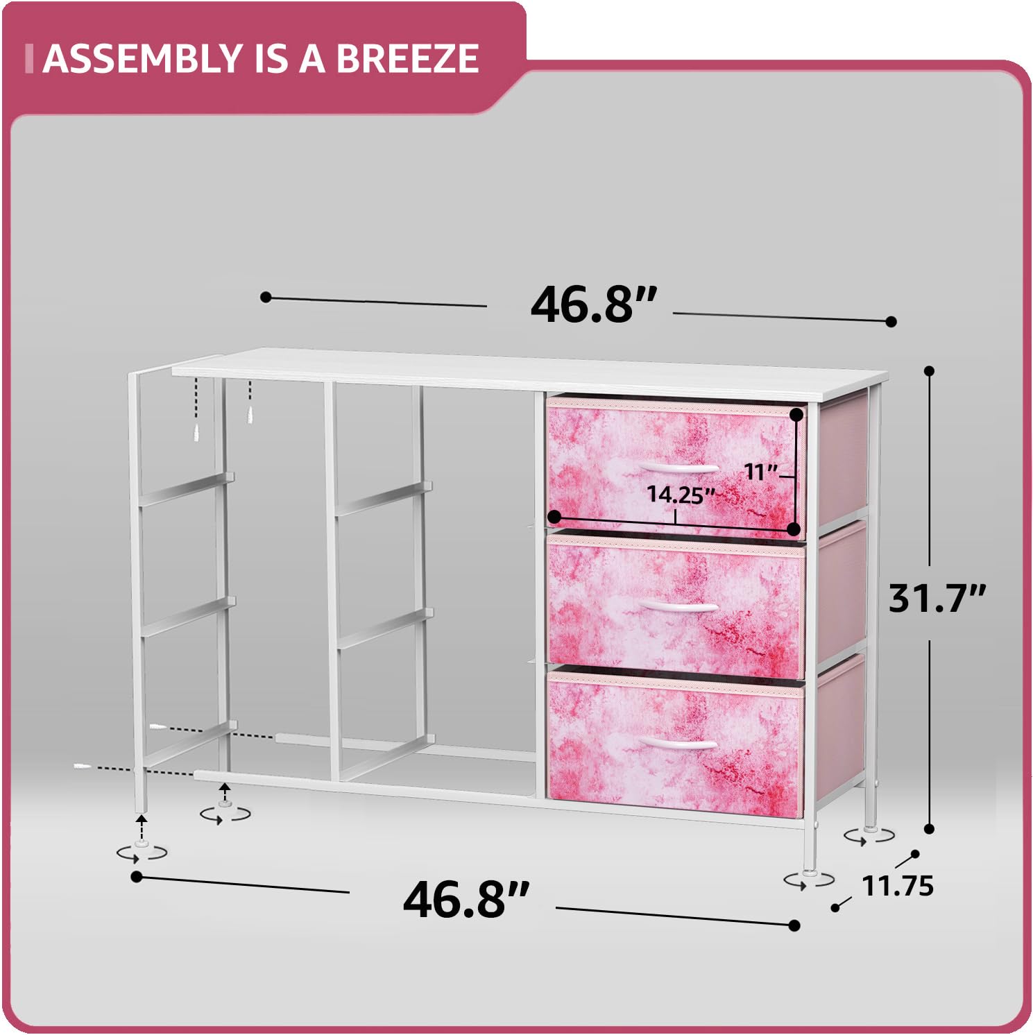 Sorbus Kids Dresser steel frame provides sturdy structure for kid's room storage