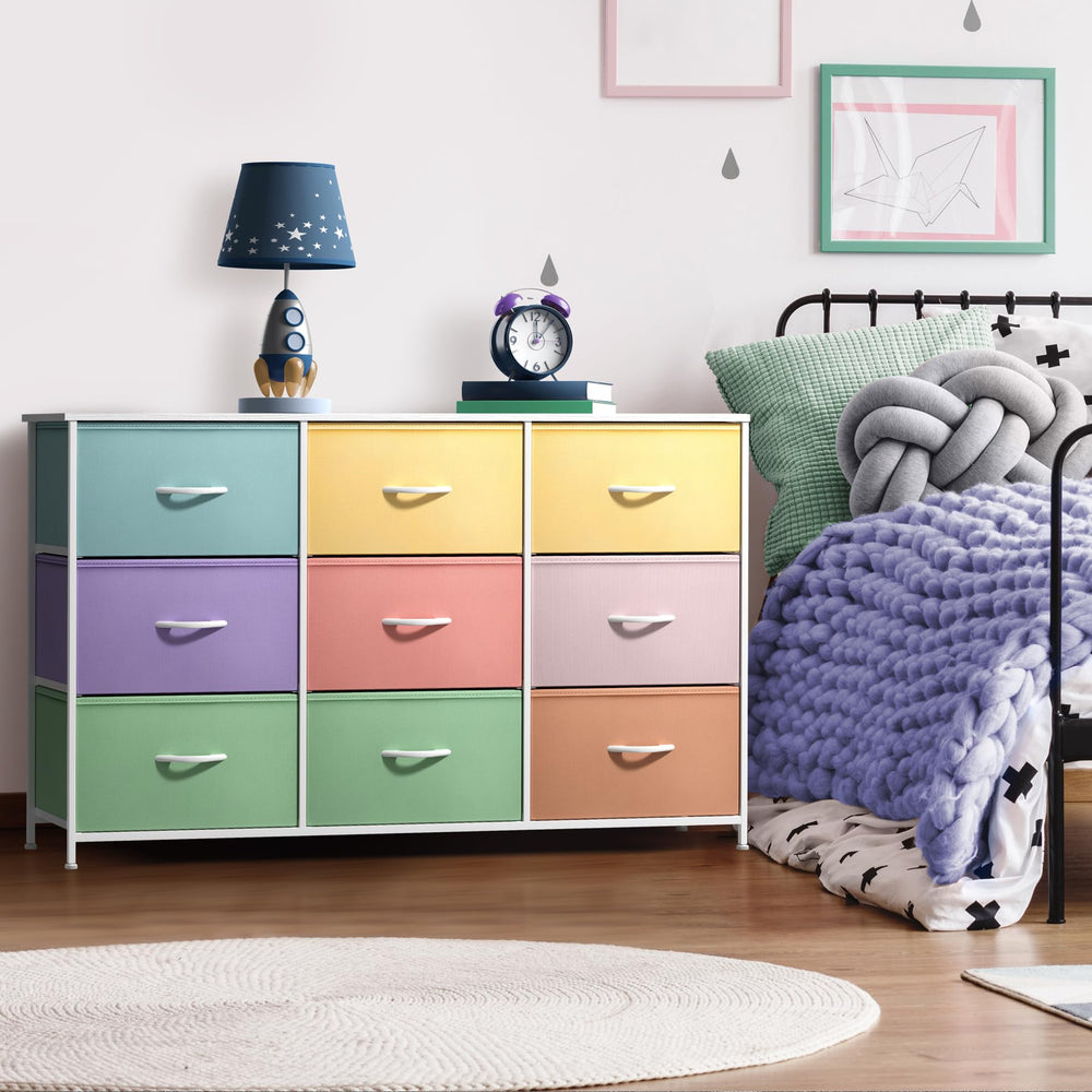 Sorbus dresser wood top surface ideal for display lamps, books, and decor.