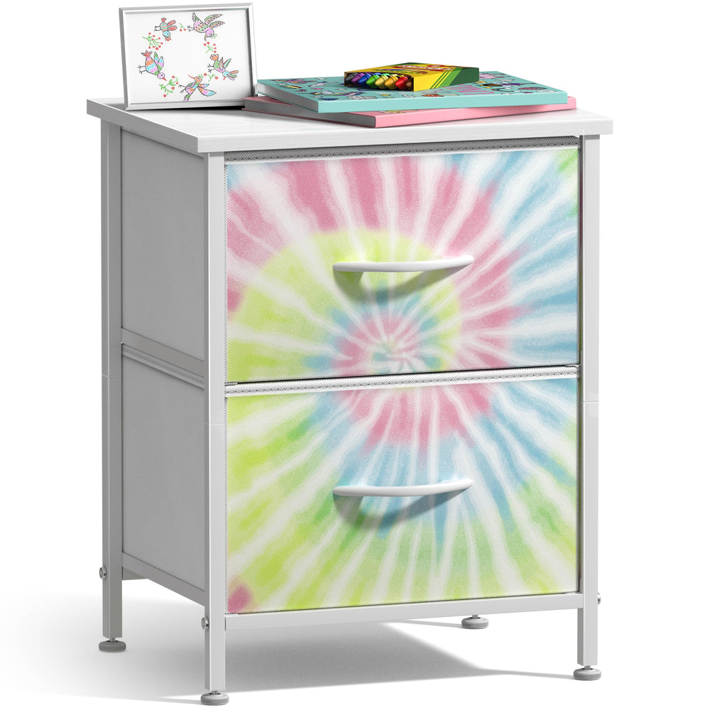 Sorbus nightstand with two drawers for kids' rooms keeps toys and clothes organized by the bed.