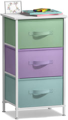 Sorbus nightstand with 3 drawers and wood top in pastel white on bedside setup