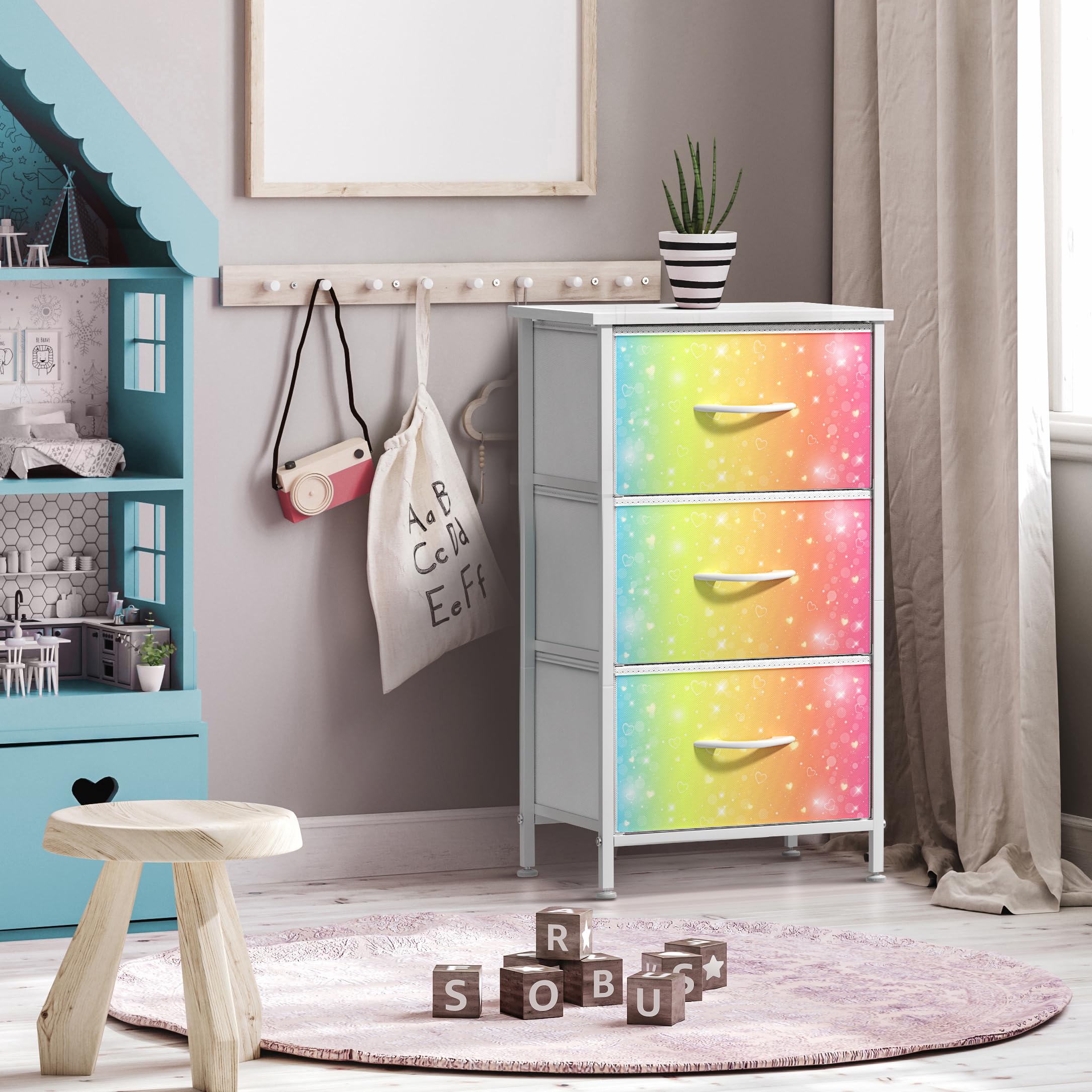 Sorbus nightstand in a cozy bedroom setup for quick organization