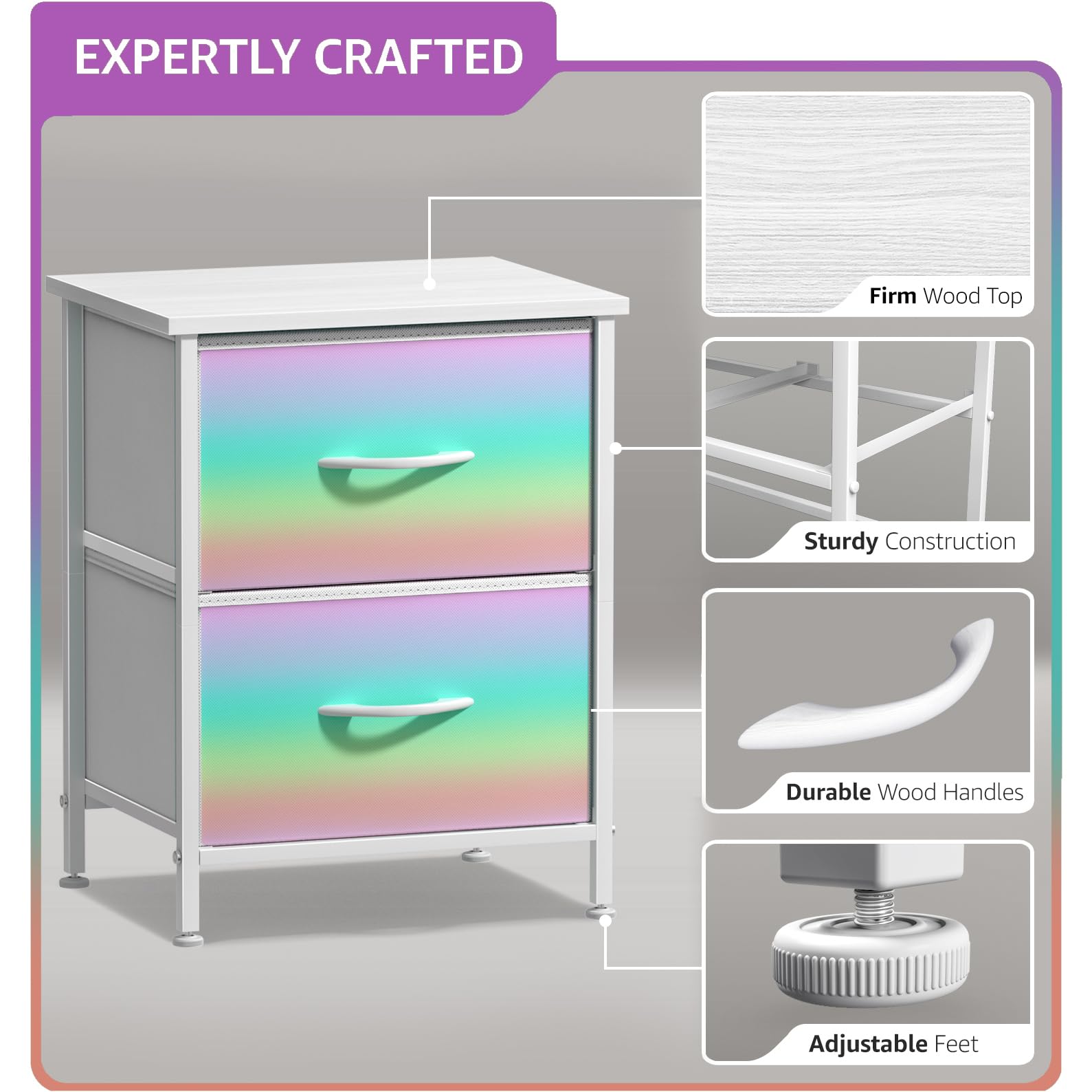 Sorbus nightstand breathable fabric drawers with carry handles.