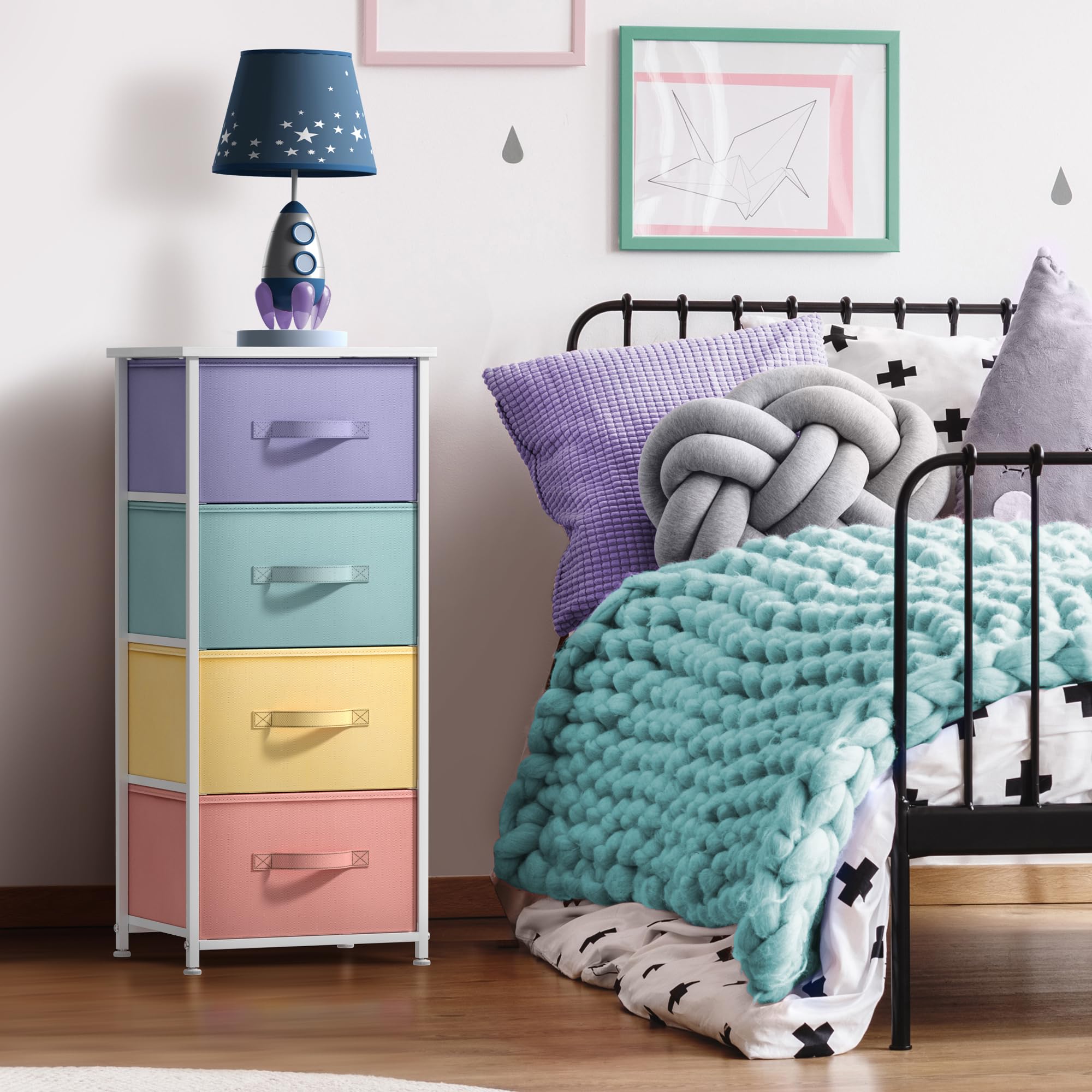 Sorbus nightstand open drawers offer easy access to daily essentials in dorm rooms.