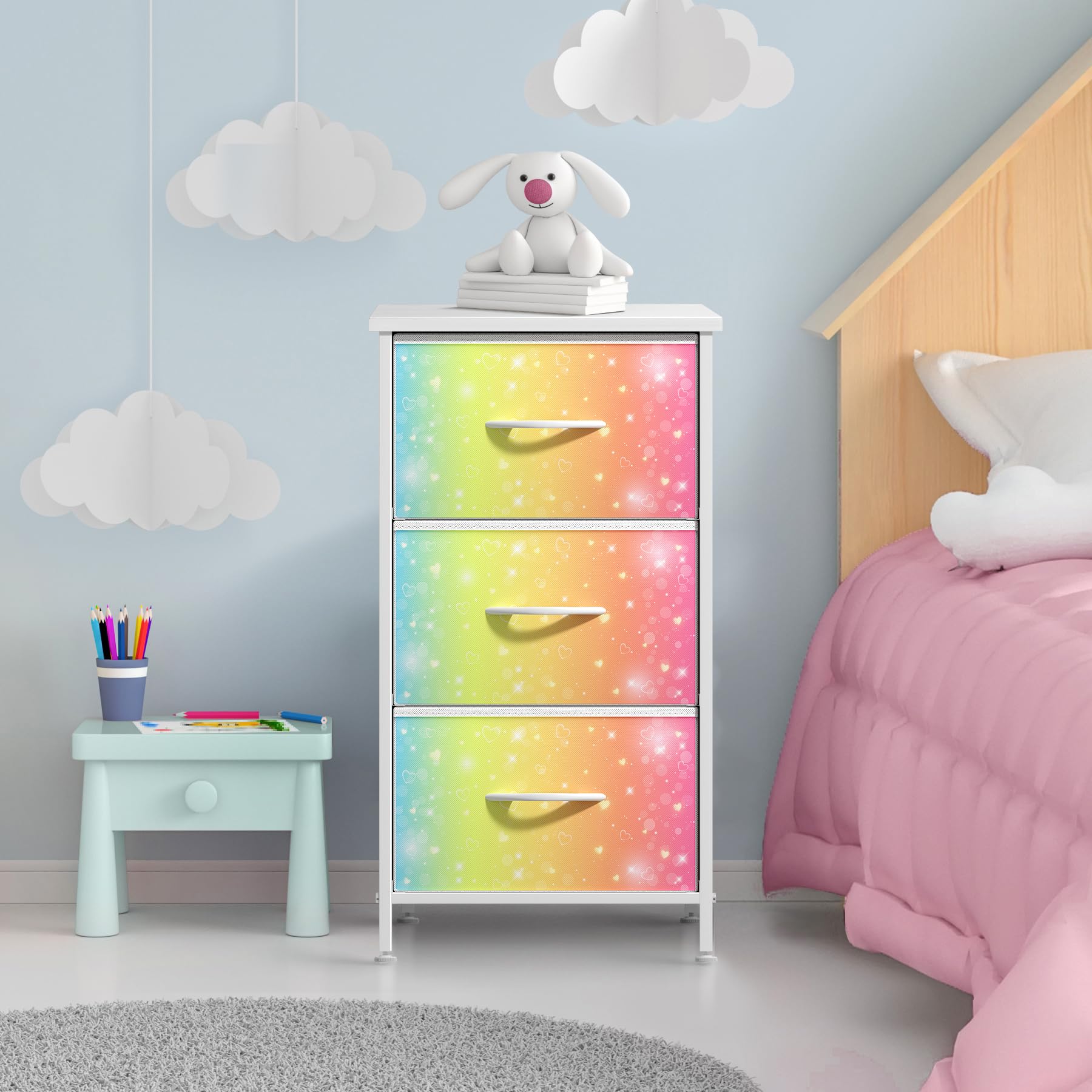 Sorbus nightstand fabric drawers close-up highlighting breathable storage and lightweight design