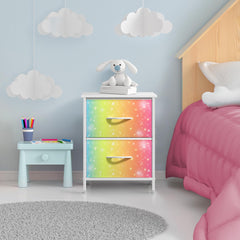 Fabric drawers pulled open on Sorbus nightstand showing breathable fabric and handles