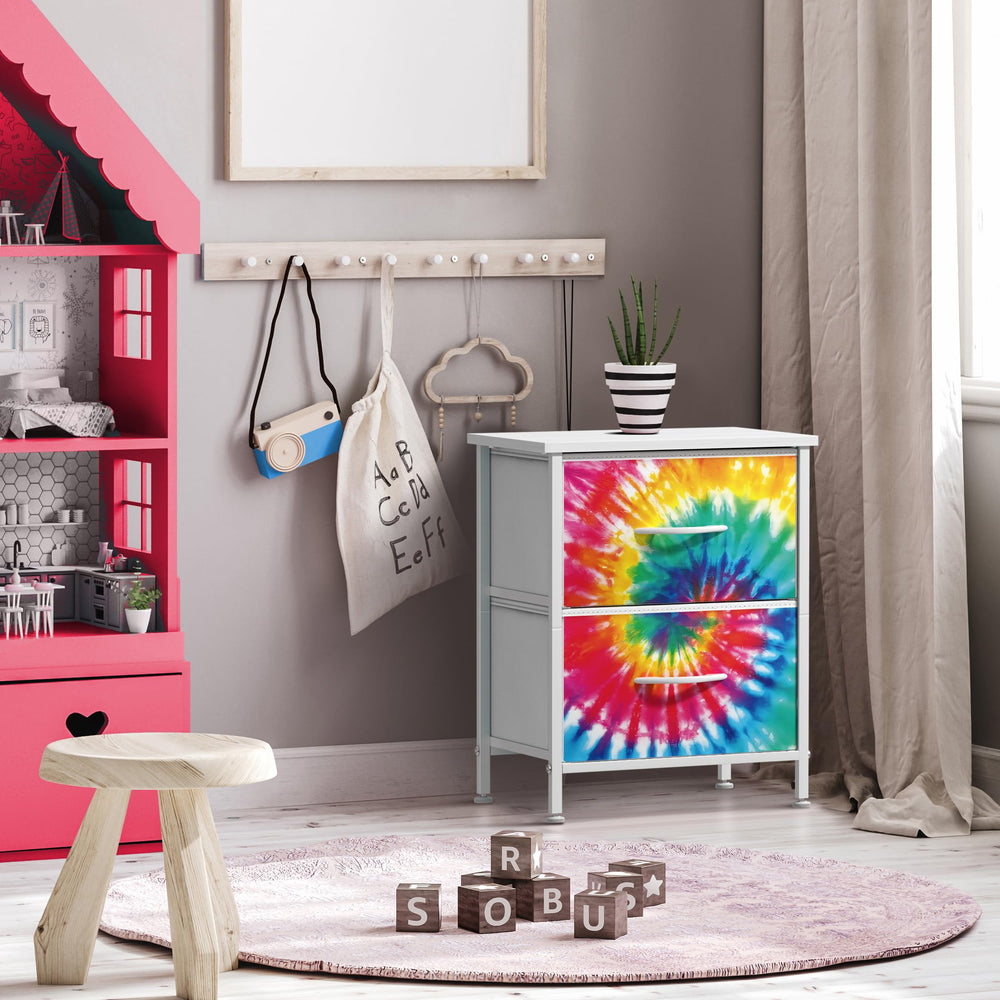 Sorbus portable bedside table that folds fabric drawers flat for storage