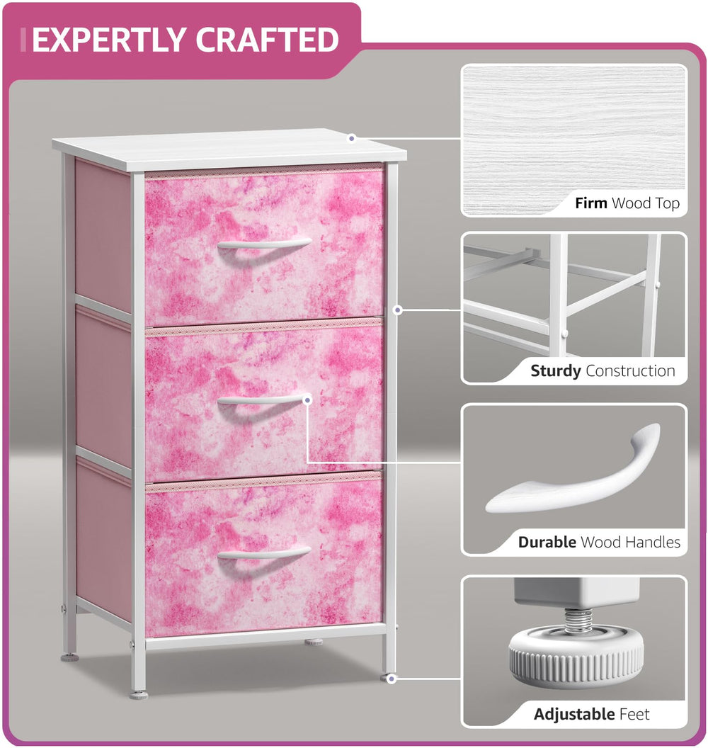 Sorbus nightstand removable fabric drawers for easy flat storage.