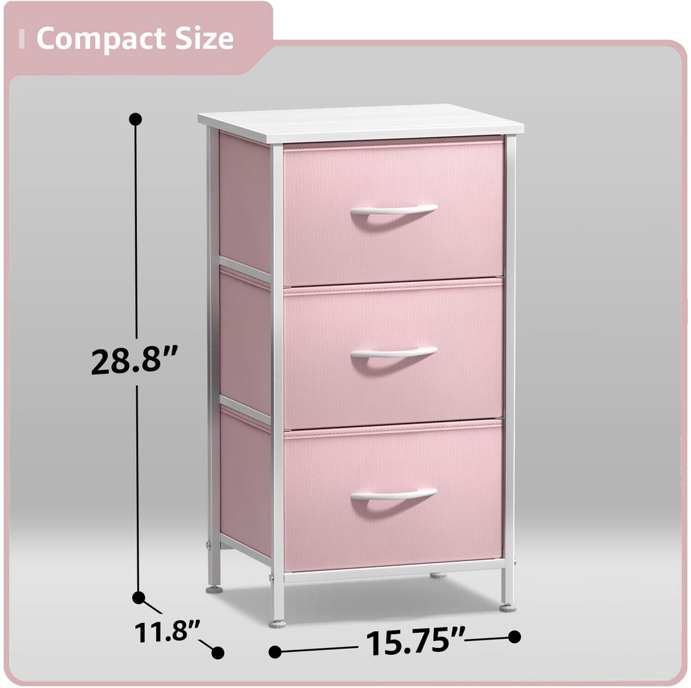 Sorbus nightstand with removable fabric drawers for easy storage.