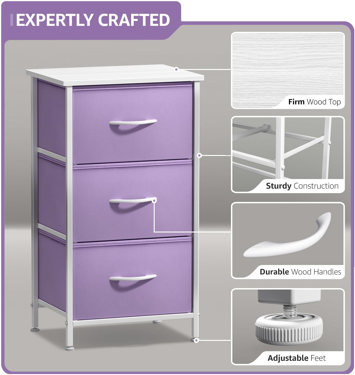 Sorbus nightstand removable foldable drawers enabling flat storage when not in use.