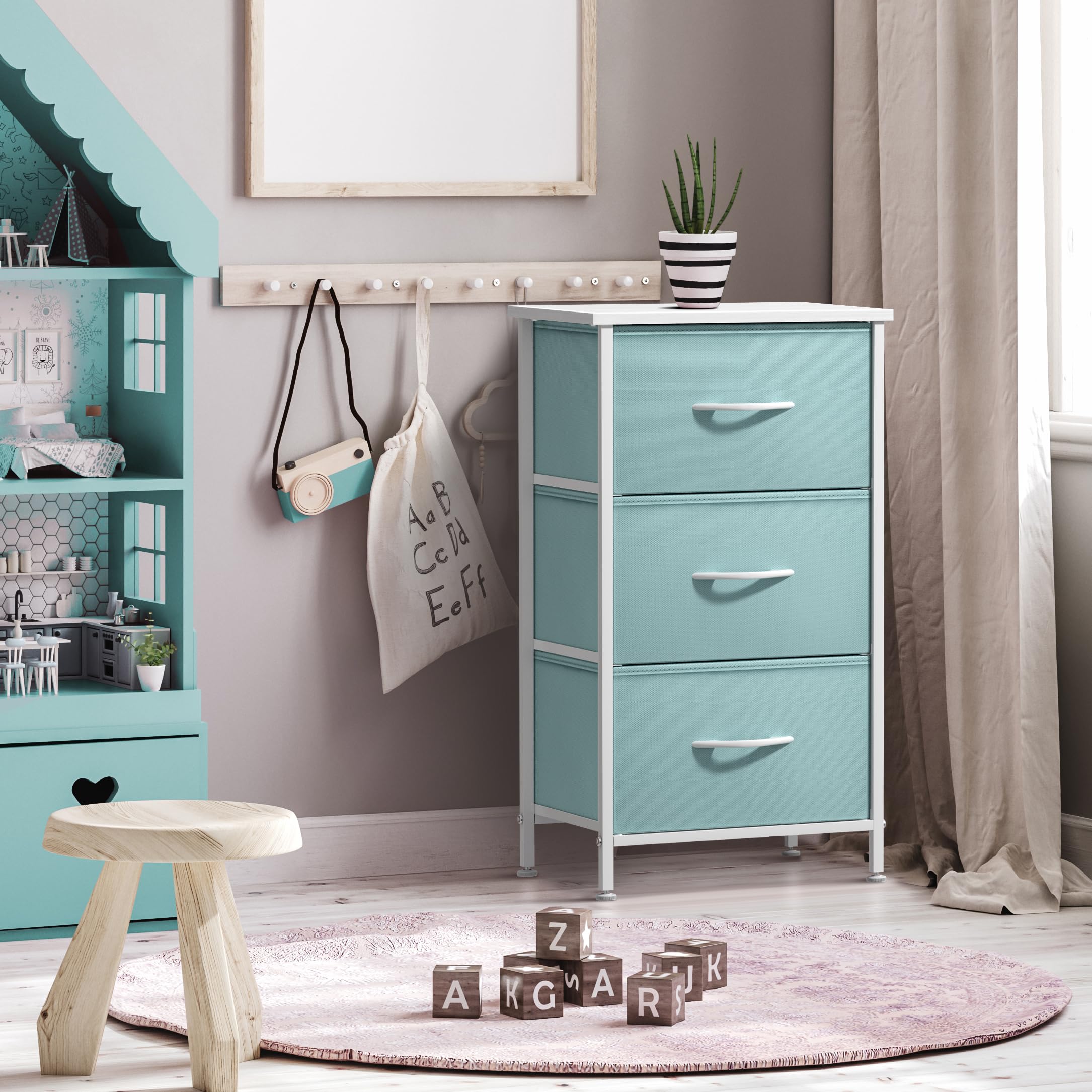Sorbus steel frame with aqua finish enhancing a modern bedroom look