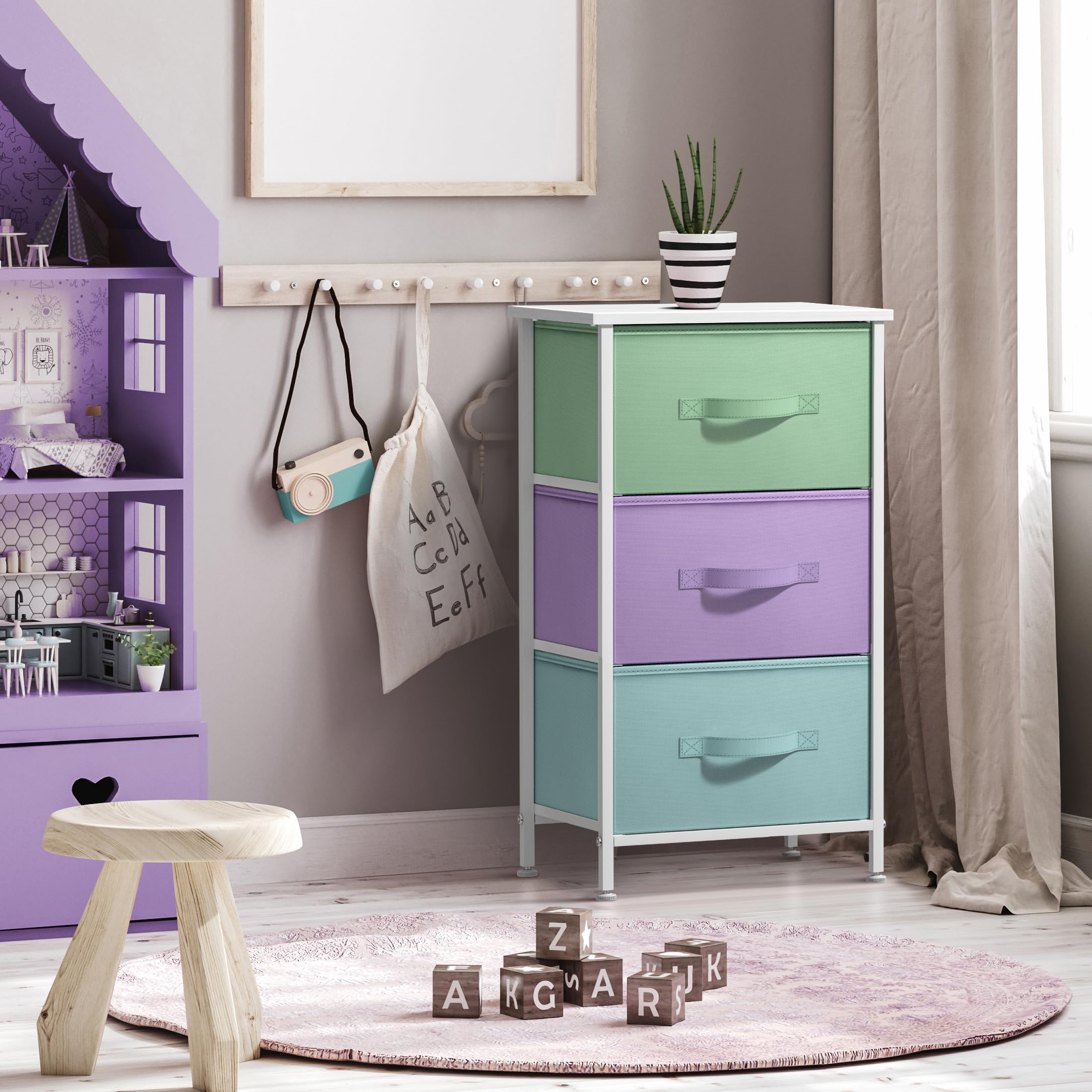 Sorbus nightstand teal drawer close-up complements modern bedroom colors
