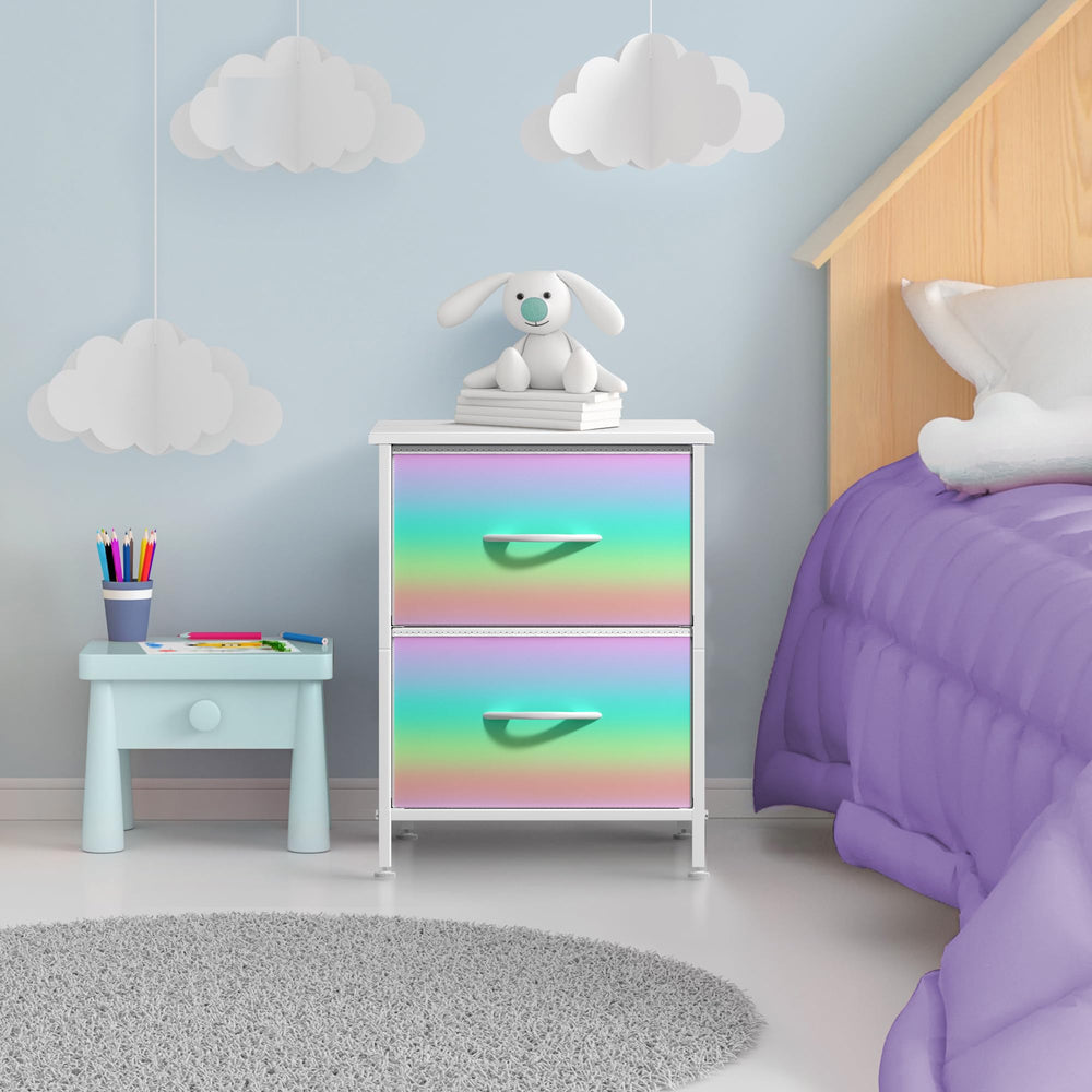 Sorbus nightstand top surface made of white MDF for lamps and books.