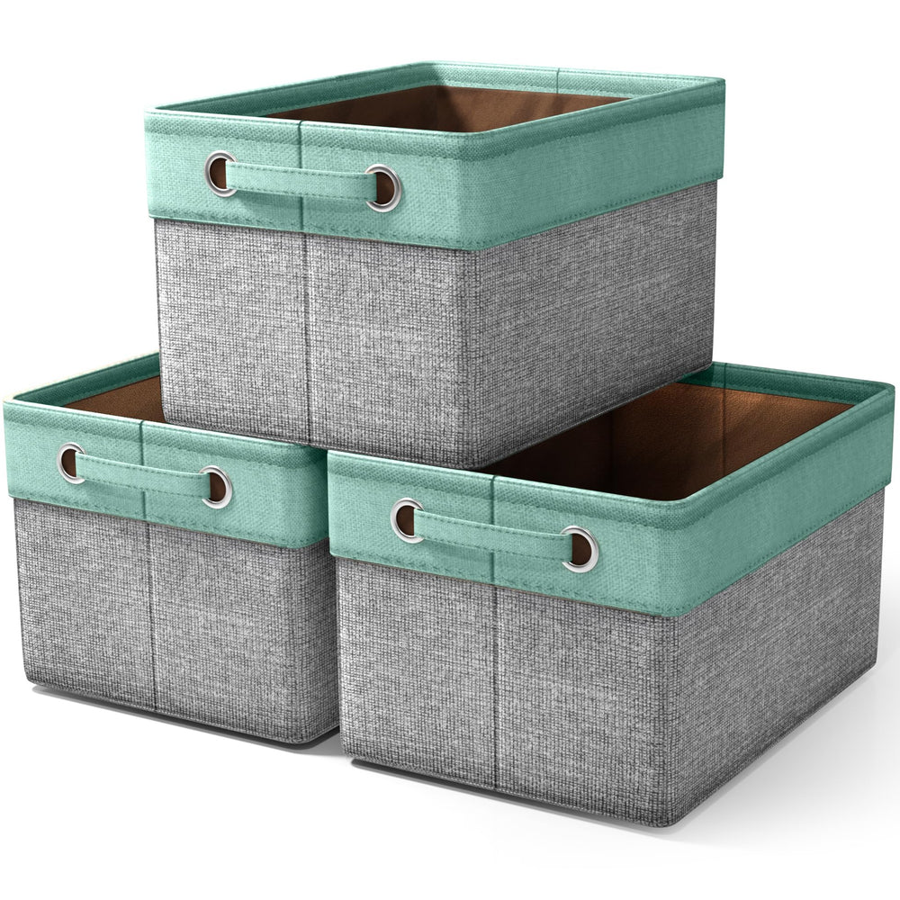 Sorbus premium fabric storage cubes in teal with collapsible design for easy seasonal storage.