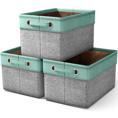 Sorbus premium fabric storage cubes in teal with collapsible design for easy seasonal storage.