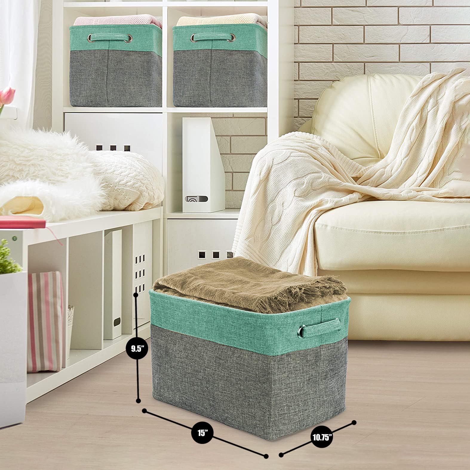 Sorbus teal storage cubes feature dual handles for effortless transport and organizing.
