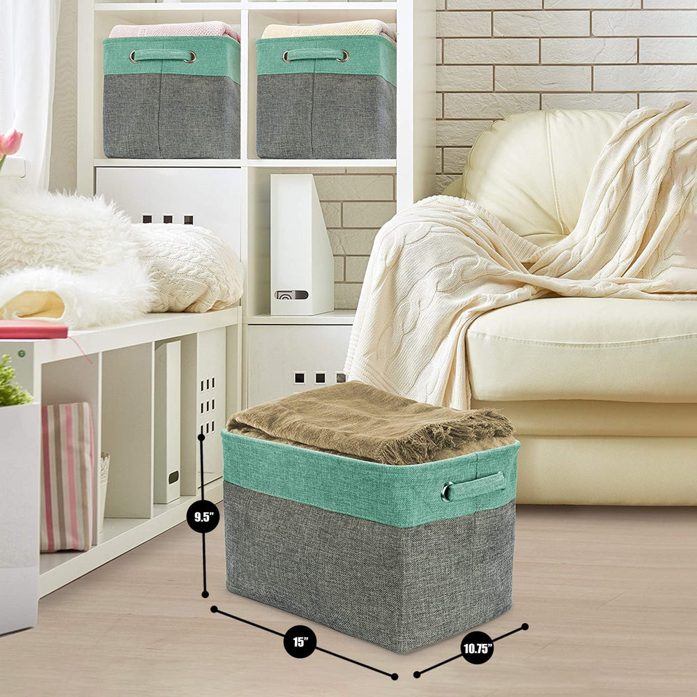 Sorbus teal storage cubes feature dual handles for effortless transport and organizing.