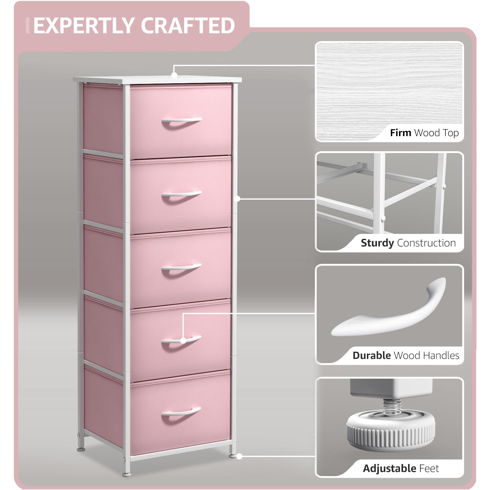 Sorbus steel frame with fabric bins offers lightweight organization.
