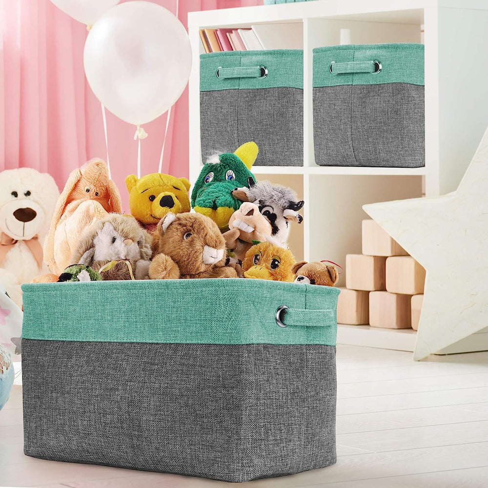 Teal Sorbus storage cube shows linen interior for a clean, light look inside.