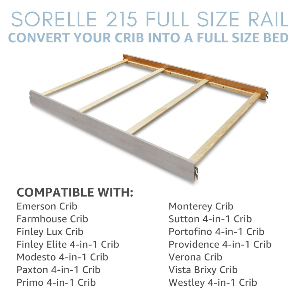 Sorelle 215 white rail option blends with nursery furniture