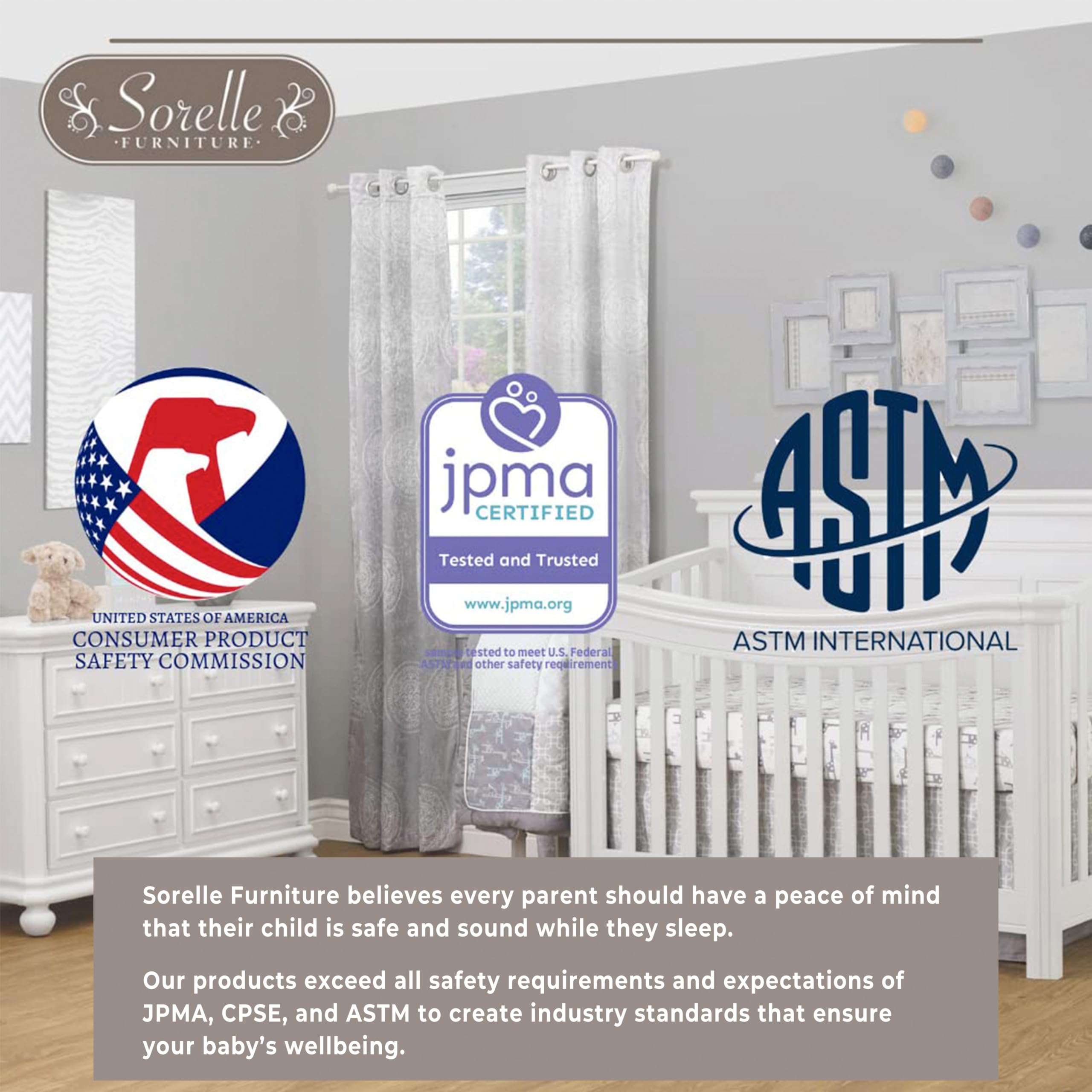 Sorelle easy-install rail makes converting furniture quick and secure.