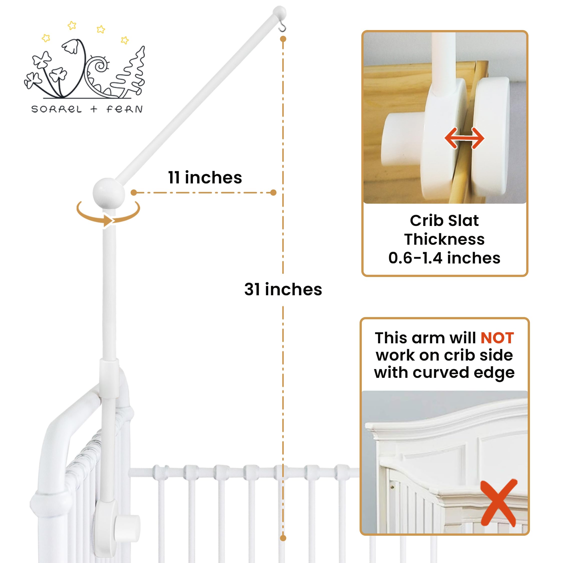 Sorrel and Fern adjustable arm demonstrates multiple positioning options for nursery layouts.