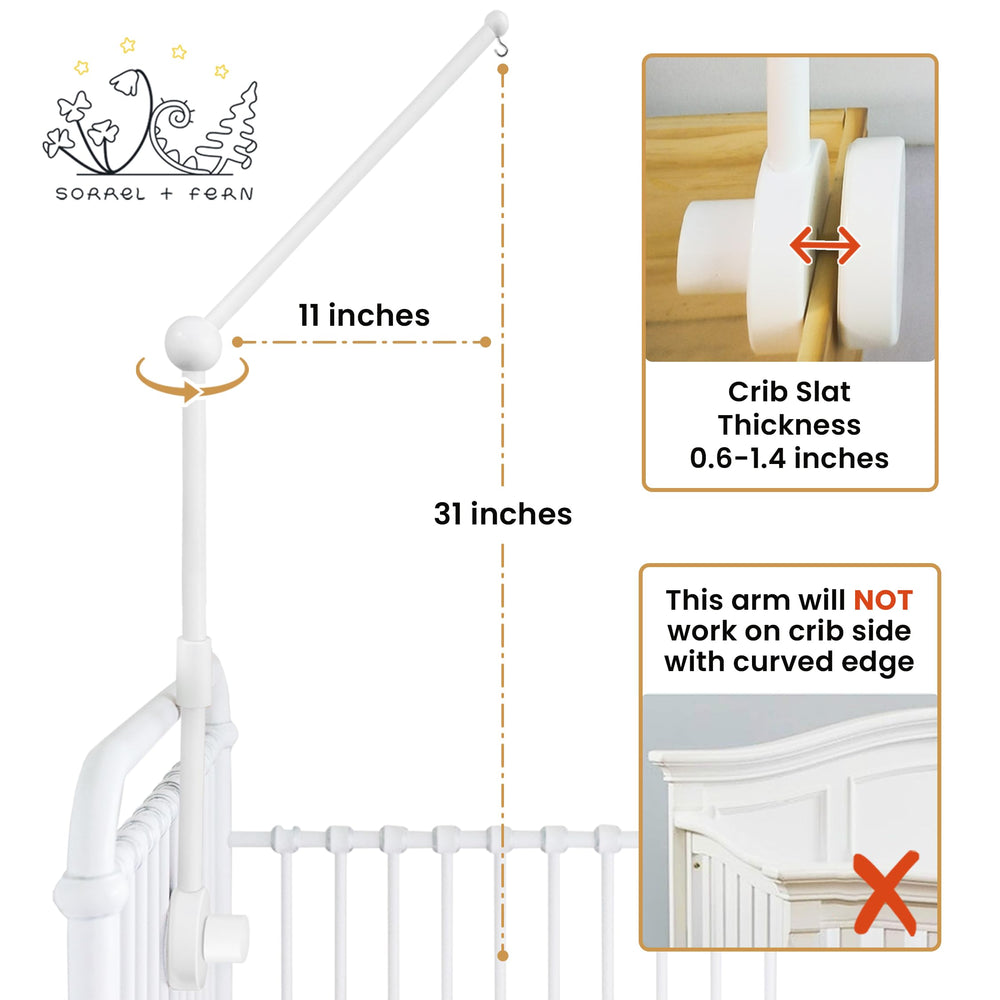 Sorrel and Fern adjustable arm demonstrates multiple positioning options for nursery layouts.