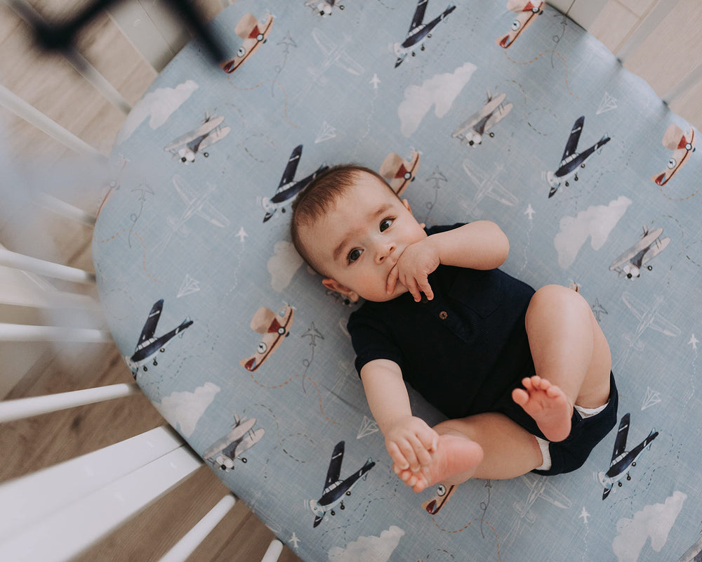 Close-up of buttery soft organic cotton blend on Sorrel + Fern crib sheet